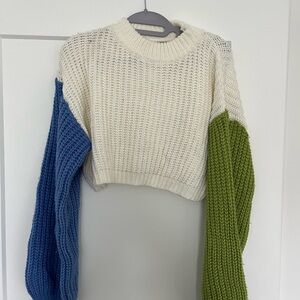 SHEIN Multicolor Knit Cropped Sweater - Cream, Blue, Green